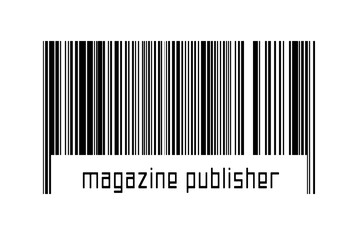 Barcode on white background with inscription magazine publisher below