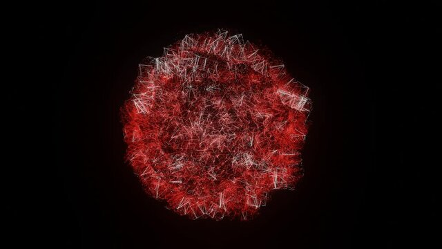 3D moving mesh with red and white glow on a black background. looped animated background. 3d render
