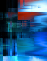 Layers of colorful and vibrant geometrical shapes. Digital illustration of a tech layout. Futuristic design template.