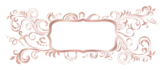 Rose golden shiny glowing ornate frame isolated over white