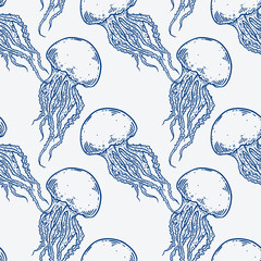 Hand drawn jellyfish seamless pattern background illustration © Mara Fribus