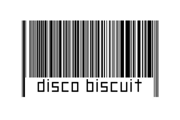 Digitalization concept. Barcode of black horizontal lines with inscription disco biscuit