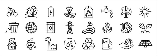 Безымянный-4Set of green ecology icons, thin line style. Vector illustration. Environmental energy, conservation and restoration of the environment. Nature and environment line symbol.