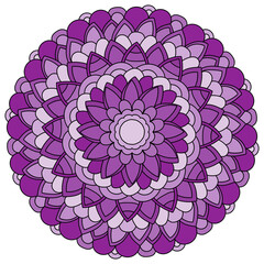 Mandala in the form of a flower, bright mandala of purple shades for creativity