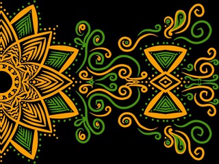 Traditional ethnic Mandala floral ornament design background illustration. Creative work background illustration with logo mandala ornamental drawing. Digital art illustration