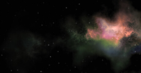 Star field in galaxy space with colorful nebula. Sci fi background of deep space. Ethereal wallpaper.