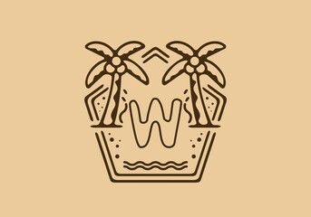 Bright and dark brown color of W initial name in beach theme frame