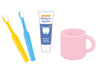 歯ブラシ　歯磨き粉　コップ