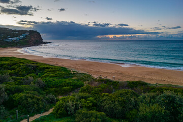 Aerial sunrise seascape with clouds