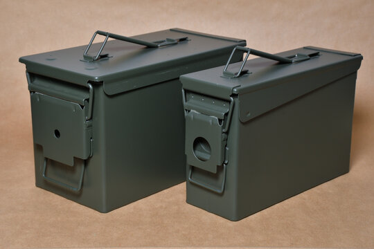 Military ammunition green metal large boxes with close lid