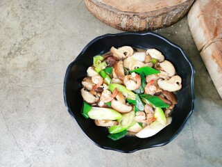 Hot fried shiitake mushrooms in a plate