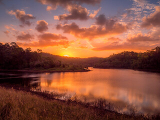 Dramatic Lakeside Sunset with Reflections