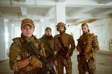 soldier squad team portrait in urban environment