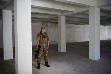 military female soldier having a break