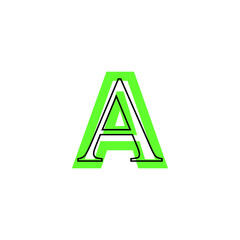 letterA icon with black border in green silhouette, environmentally sustainable style