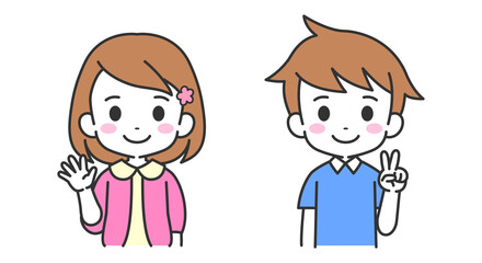 笑顔の子ども　女の子　男の子　イラスト素材