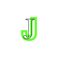 letter J icon with black border in green silhouette, environmentally sustainable style