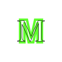 letter M icon with black border in green silhouette, environmentally sustainable style