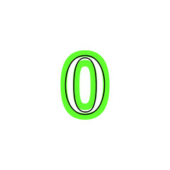 number o zero with black border on green silhouette, environmentally sustainable style