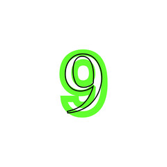 number 9 nine with black border on green silhouette, environmentally sustainable style