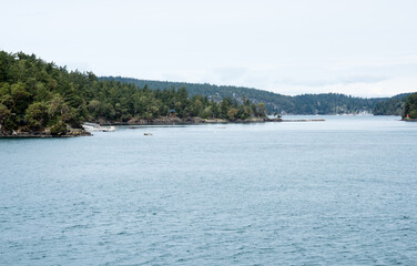 Fototapeta na wymiar Scenic view from abord a ferry from Friday Harbor to Orcas Island - San Juan Islands, WA, USA