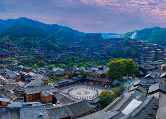 Song and dance square at Qianhu Miao Village, Xijiang, Qiandongnan, Guizhou Province, China