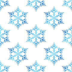 Winter seamless pattern with colorful gradient snowflakes on white background. Vector illustration for fabric, textile wallpaper, posters, gift wrapping paper. Christmas vector illustration