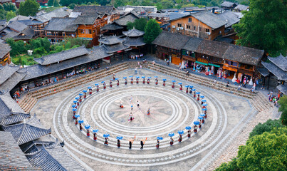 Song and dance square at Qianhu Miao Village, Xijiang, Qiandongnan, Guizhou Province, China