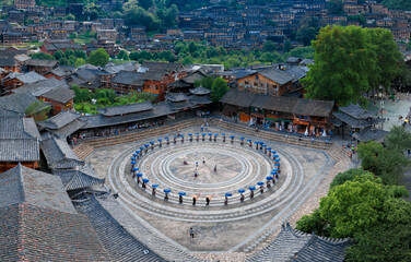 Song and dance square at Qianhu Miao Village, Xijiang, Qiandongnan, Guizhou Province, China
