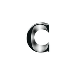 Letter C, uppercase, black color with dotted texture, typewriter character, editable vector
