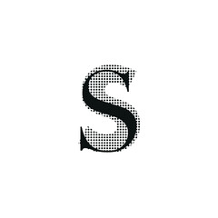 Letter S, uppercase, black color with dotted texture, typewriter character, editable vector