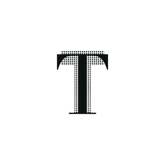 Letter T, uppercase, black color with dotted texture, typewriter character, editable vector