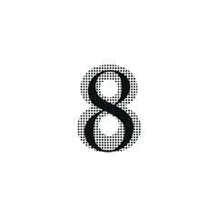 number 8 eight in black with dotted texture, typewriter handwriting, editable vector