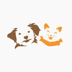 Cute simple cat and dog pet logo design vector