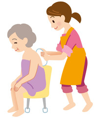 入浴介助をするヘルパー　高齢者　介護