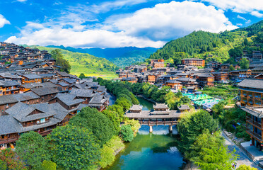 Fototapeta premium Qianhu Miao village in Xijiang, Qiandongnan, Guizhou Province, China