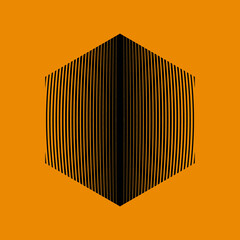 hexagon with deformed vertical lines texture in black color, editable vector