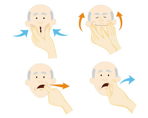 フェイスマッサージをするおじいちゃん　口角マッサージ　リハビリ