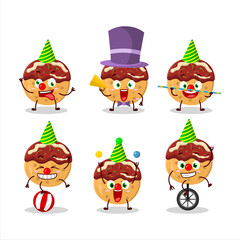 Cartoon character of takoyaki with various circus shows