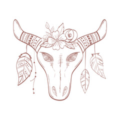 bull skull with feathers