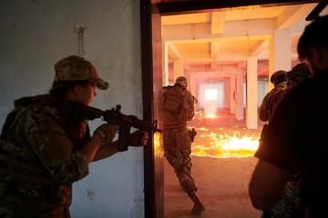 military troops in action urban environment