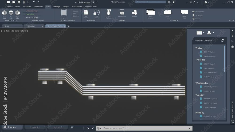 Poster user software interface cad hud of metallic model object from industrial technical component. 3d ren