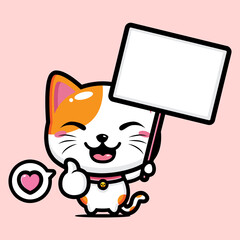cartoon cute fortune cat vector design holding a text board