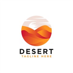 Desert logo design template. Mountain hill with sunshine illustration
