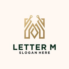 Abstract monogram logo M tech letter design set in gold color