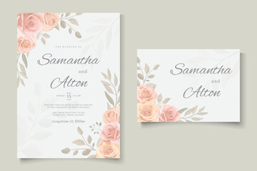 Wedding invitation template with soft color blooming flower