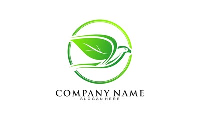 Eagle with nature leaf vector logo
