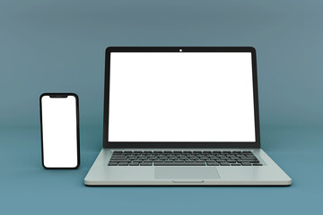 Fototapeta premium Realistic 3D Rendering mobile device and laptop screen mockup design template
