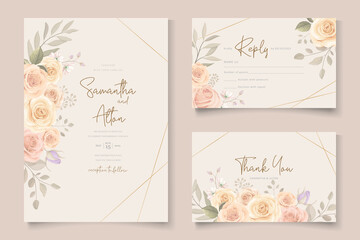 Wedding invitation template with soft color blooming flower