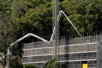  Construction progress. Concrete Pump on new building site. Gosford, Australia. March 30, 2021. 56-58 Beane St. Part of a series.